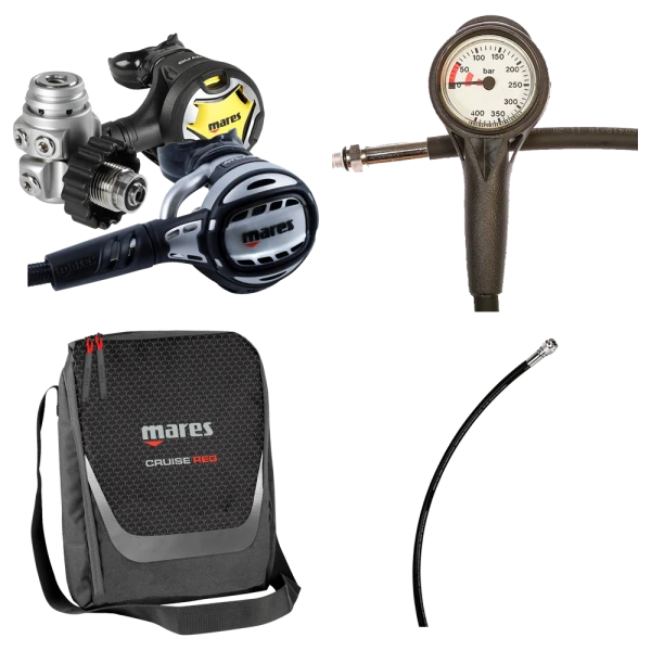 Mares Atemregler Komplettset Atlas 62X Mit Octopus Dual / Atemreglertasche / Finimeter / Inflatorschlauch