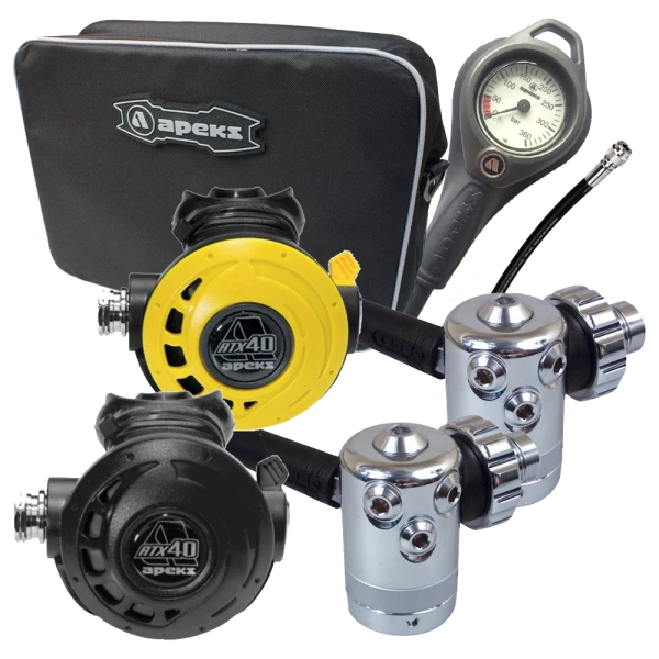 Atemregler Komplettset ATX 40 / DS4 DIN + 1.Stufe DS4 / Automatentasche / Finimeter / Inflatorschlauch