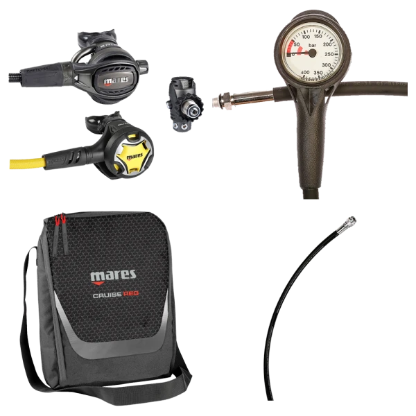 Mares Atemregler Komplettset EPIC ADJ 82X PVD Mit Octopus DUAL / Atemreglertasche / Finimeter / Inflatorschlauch