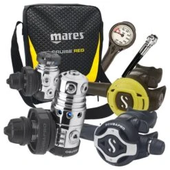 Atemregler Komplettset MK25 EVO DIN 300 / S620Ti / S270 + 1.Stufe MK17 EVO / Atemreglertasche / Finimeter / Inflatorschlauch