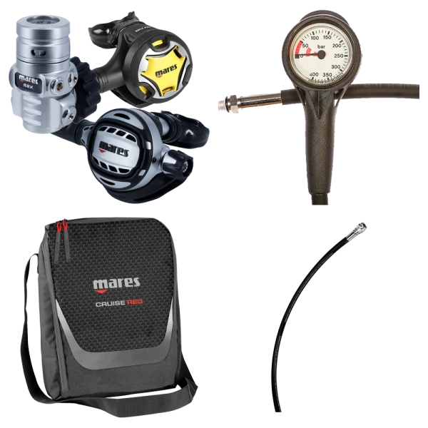 Mares Atemreglerkomplettset Atlas ADJ 62X TBP Mit Octopus Dual / Atemreglertasche / Finimeter / Inflatorschlauch
